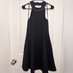 CDC Vintage 90s Mini Skater Flare Dress Black w/Rhinestone Halter - Size 10